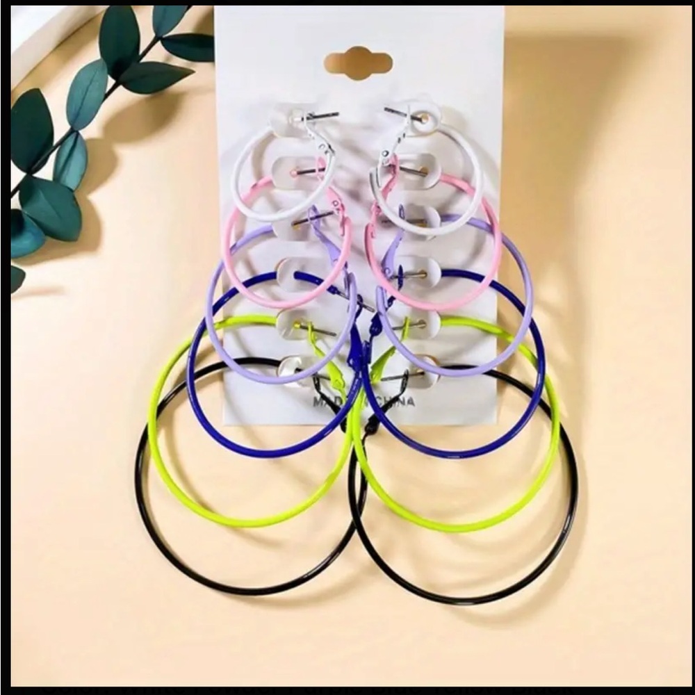 NWT 6 pairs Colorful Hoop Earrings